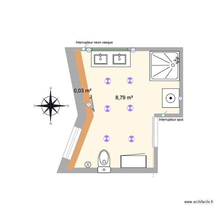 SDB BSA. Plan de 2 pièces et 9 m2