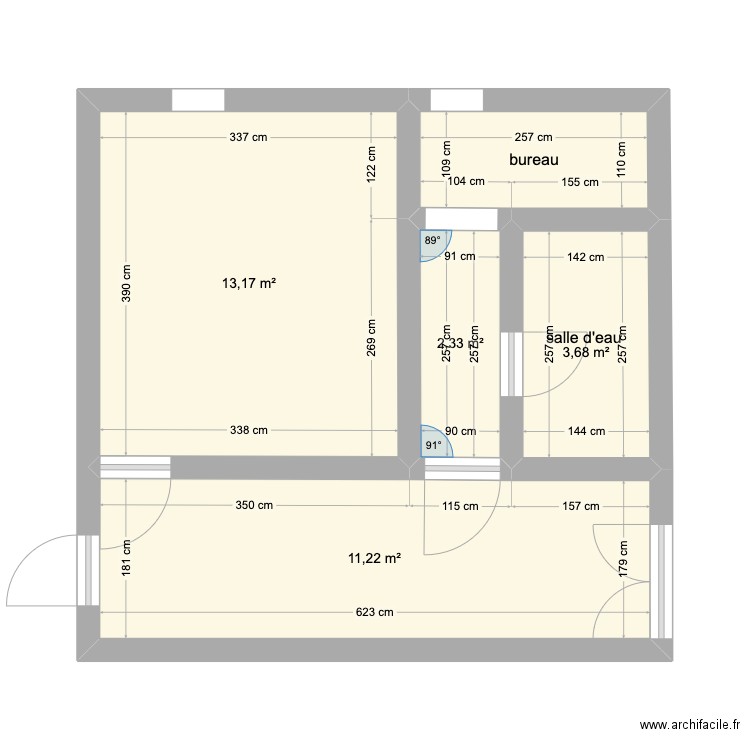 cabinet . Plan de 5 pièces et 33 m2