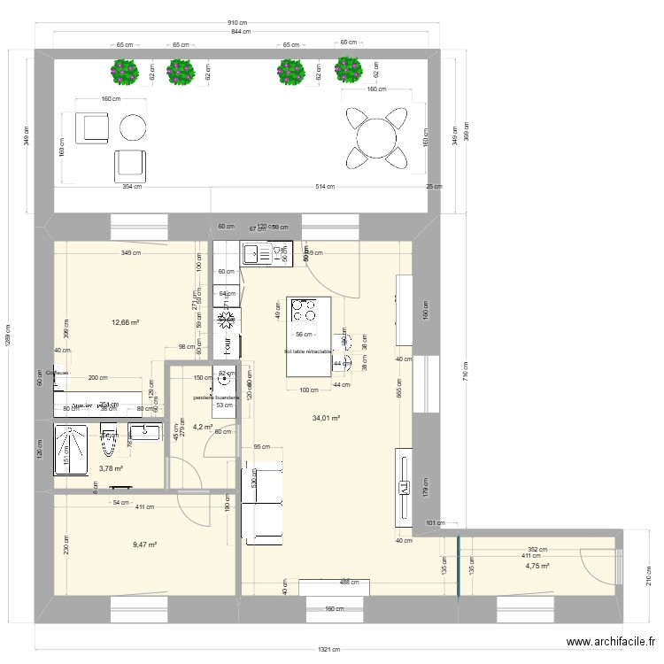 appart D2 . Plan de 6 pièces et 69 m2