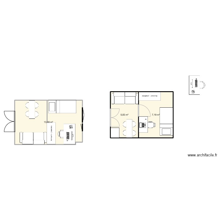 jhg. Plan de 3 pièces et 27 m2