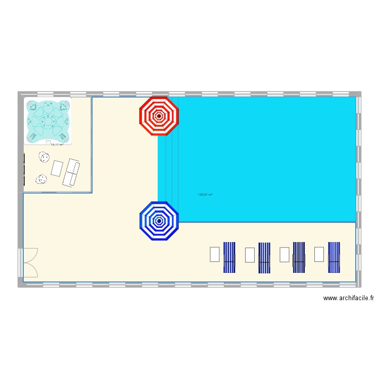 1 piscine. Plan de 2 pièces et 144 m2