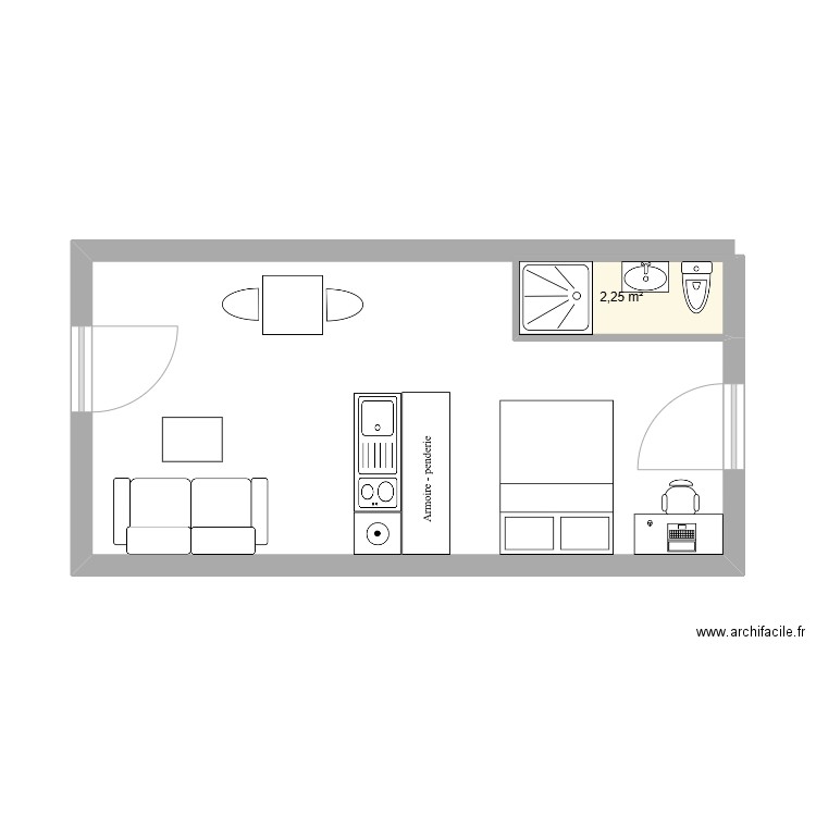 RDC DROIT. Plan de 1 pièce et 2 m2