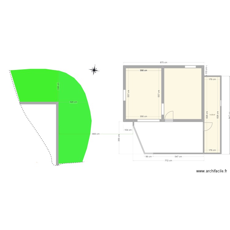 garage. Plan de 3 pièces et 59 m2