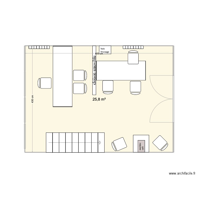 bureau 2. Plan de 1 pièce et 26 m2