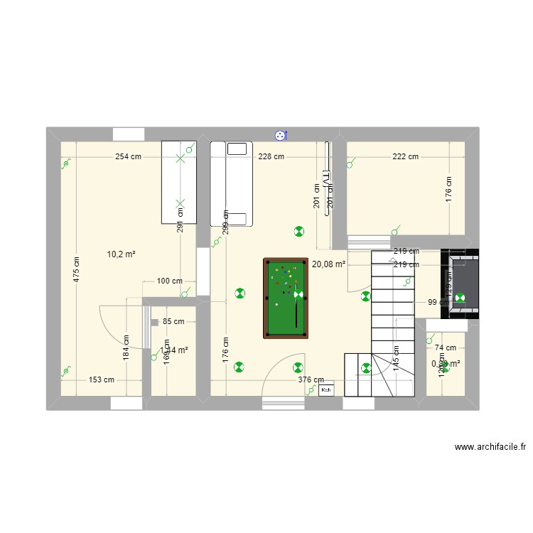 Merly. Plan de 4 pièces et 33 m2