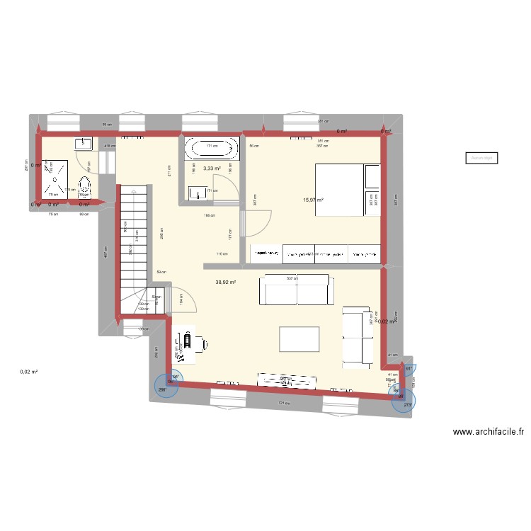 Plan Option 2 SDB + 1 TOILETTES. Plan de 12 pièces et 58 m2