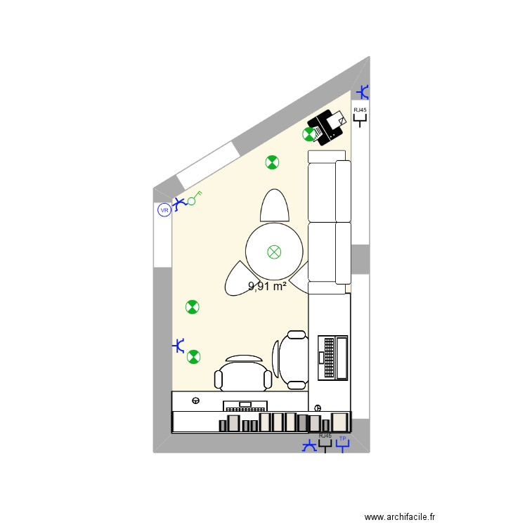 AF Bureau. Plan de 1 pièce et 10 m2