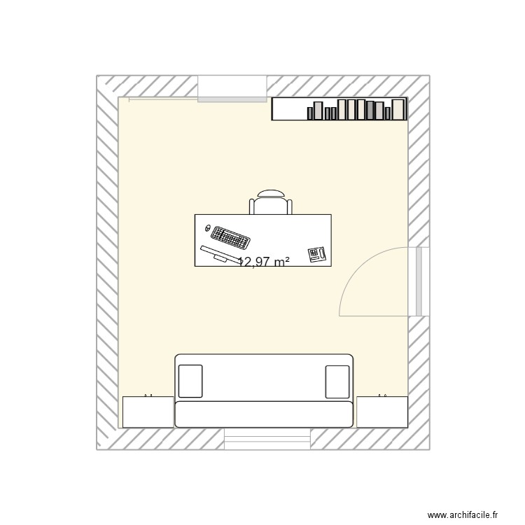 Bureau. Plan de 1 pièce et 13 m2