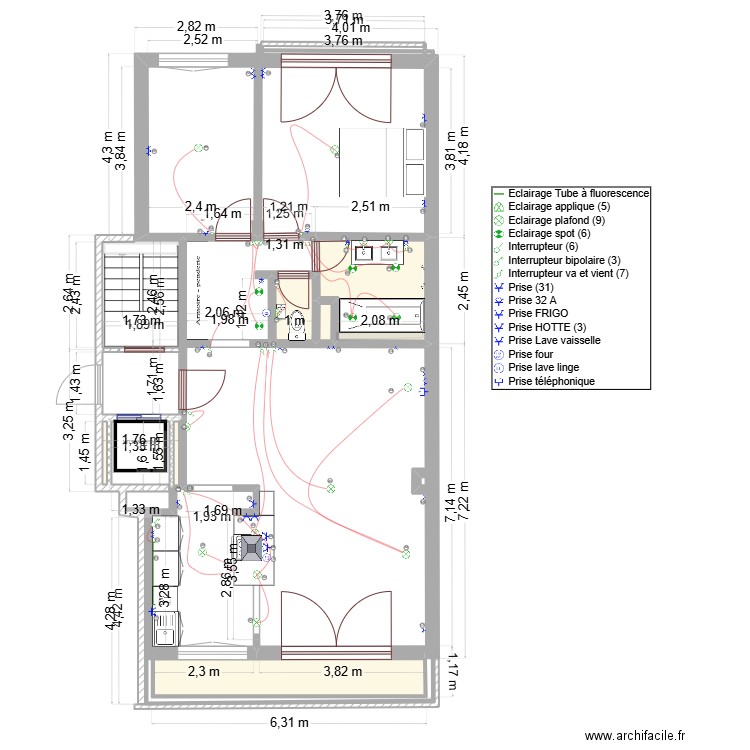 DAVID  PLAN IMPLANTATION. Plan de 6 pièces et 12 m2