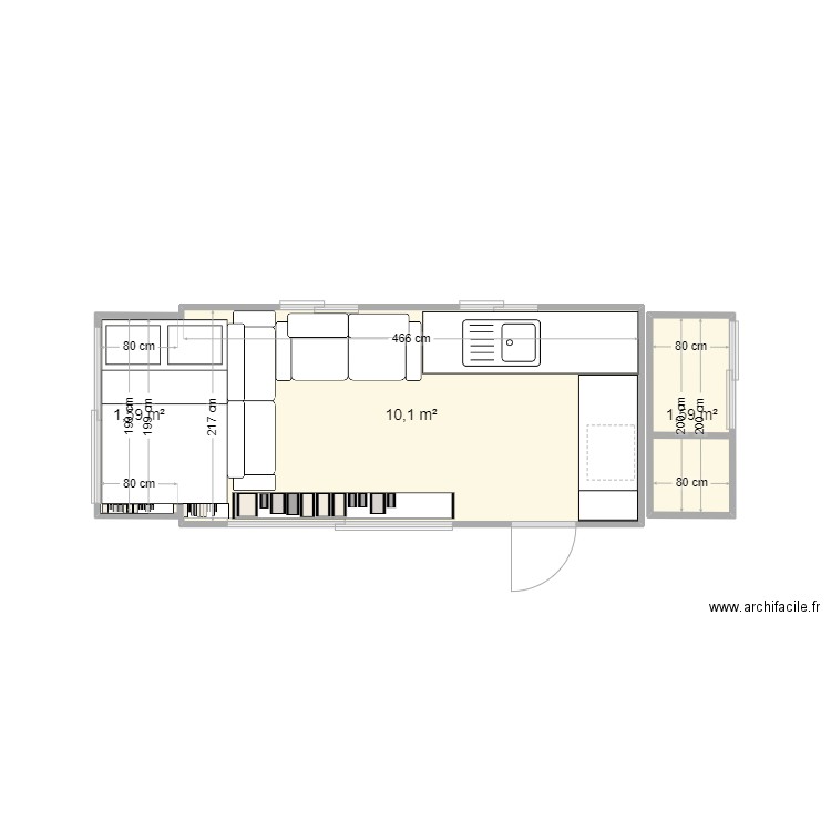 rollodoudoou. Plan de 3 pièces et 13 m2