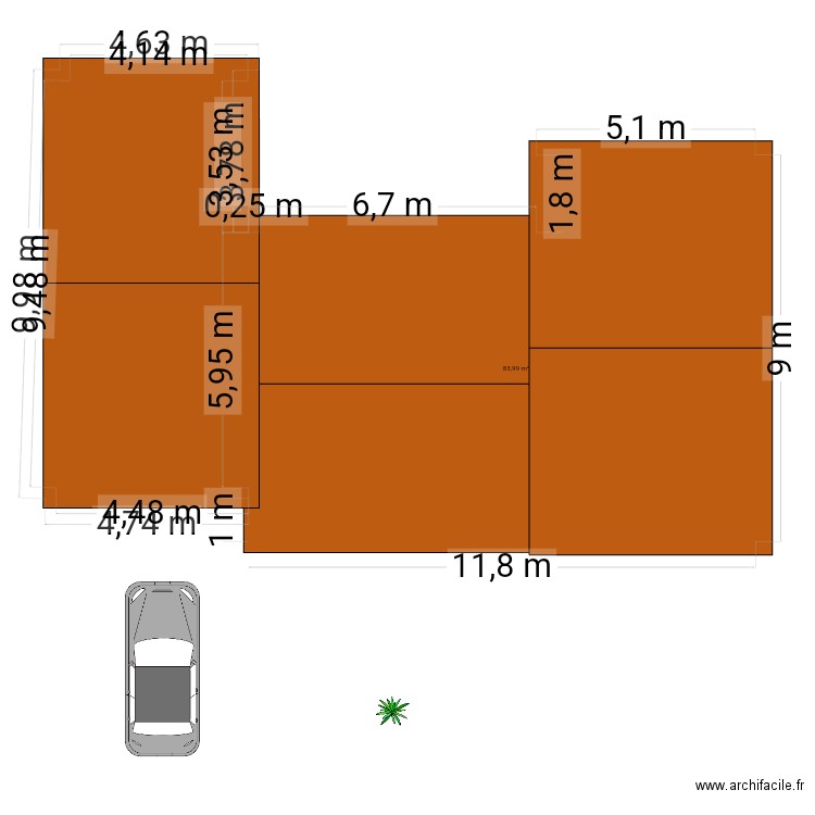 Cyril. Plan de 1 pièce et 84 m2