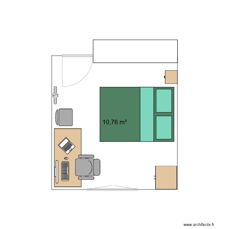 Chambre. Plan de 1 pièce et 11 m2