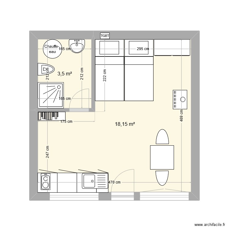 studio_grange. Plan de 2 pièces et 22 m2