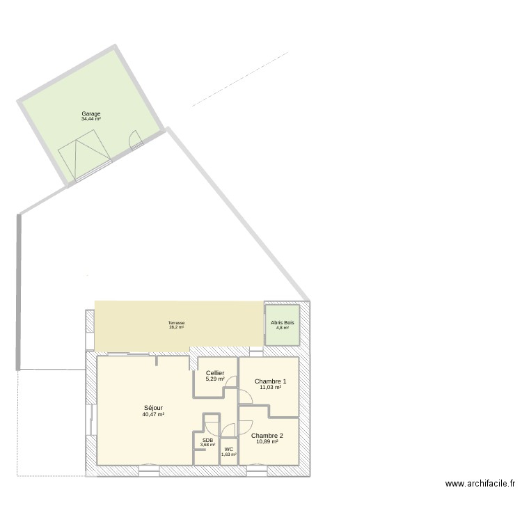 Maison terrain avec agrandissement. Plan de 8 pièces et 112 m2