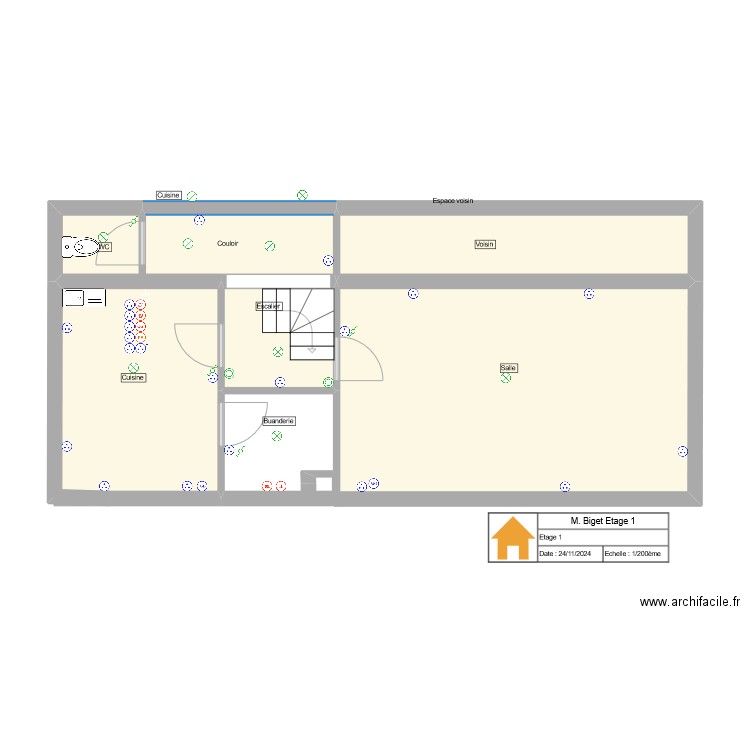 M. Biget Etage 1. Plan de 5 pièces et 51 m2