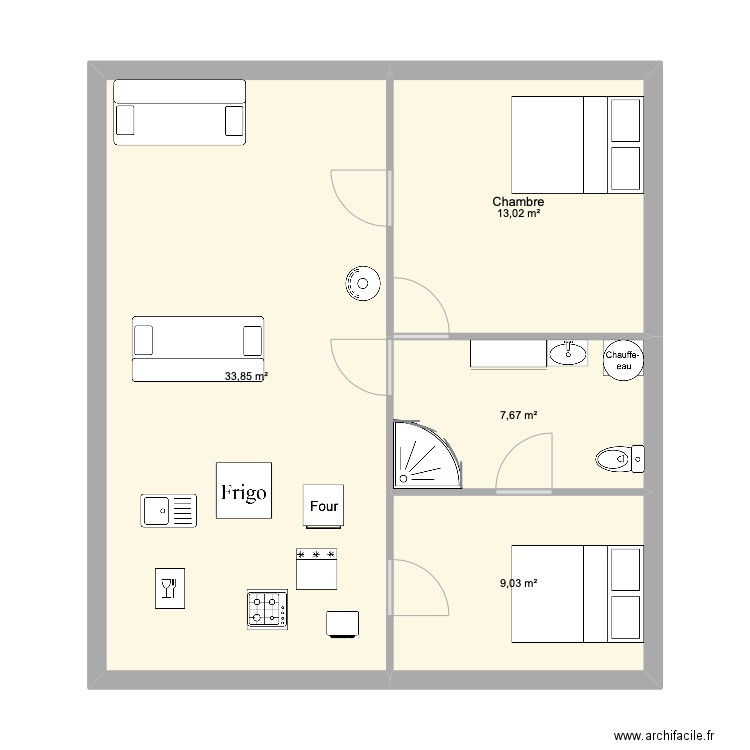 Sapiniere. Plan de 4 pièces et 64 m2