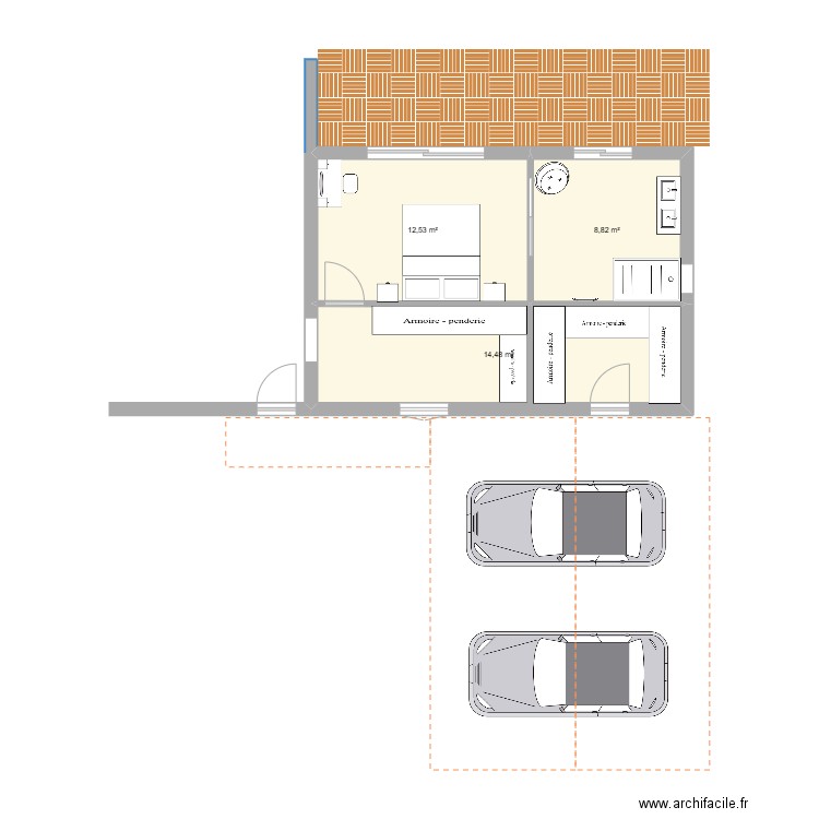 extension côté ouest V2 janv 2025. Plan de 3 pièces et 36 m2