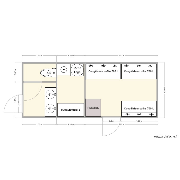 STOCKAGE. Plan de 4 pièces et 14 m2