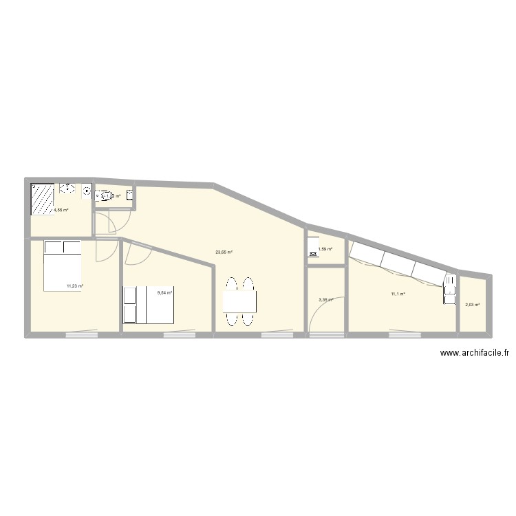 Projet 2. Plan de 9 pièces et 68 m2