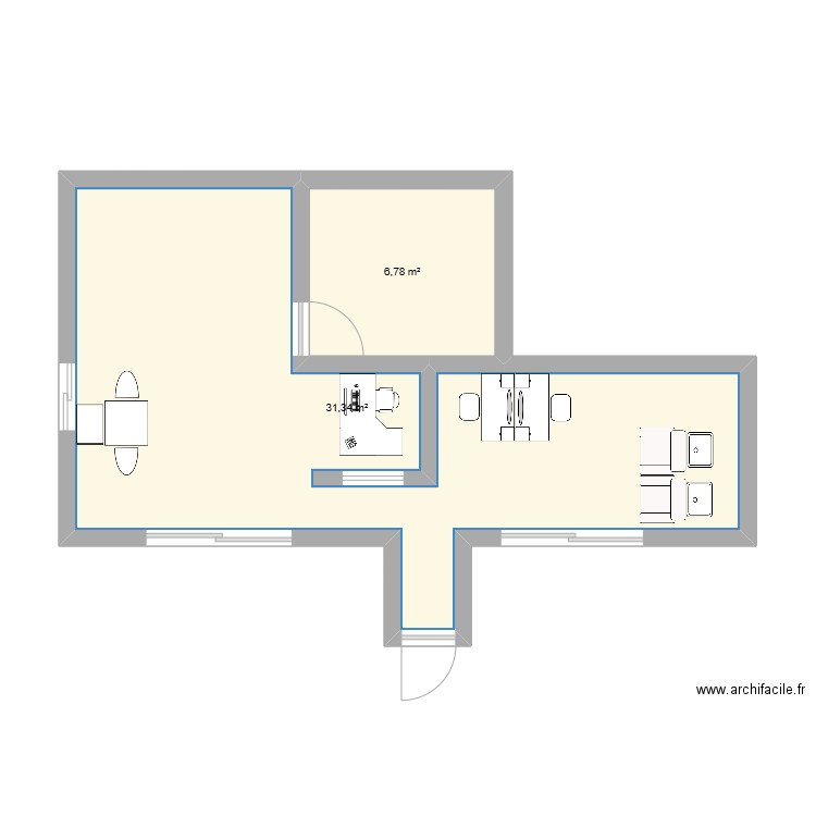 projet art. Plan de 2 pièces et 38 m2