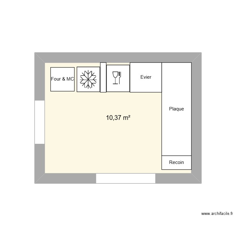 Cuisine. Plan de 1 pièce et 10 m2