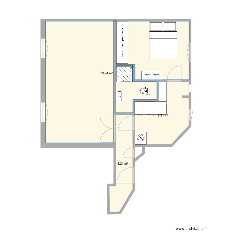 APT DAUMESNIL V1. Plan de 3 pièces et 45 m2