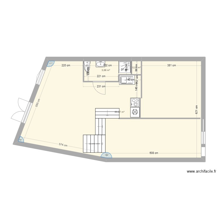 plan yves 2. Plan de 3 pièces et 64 m2