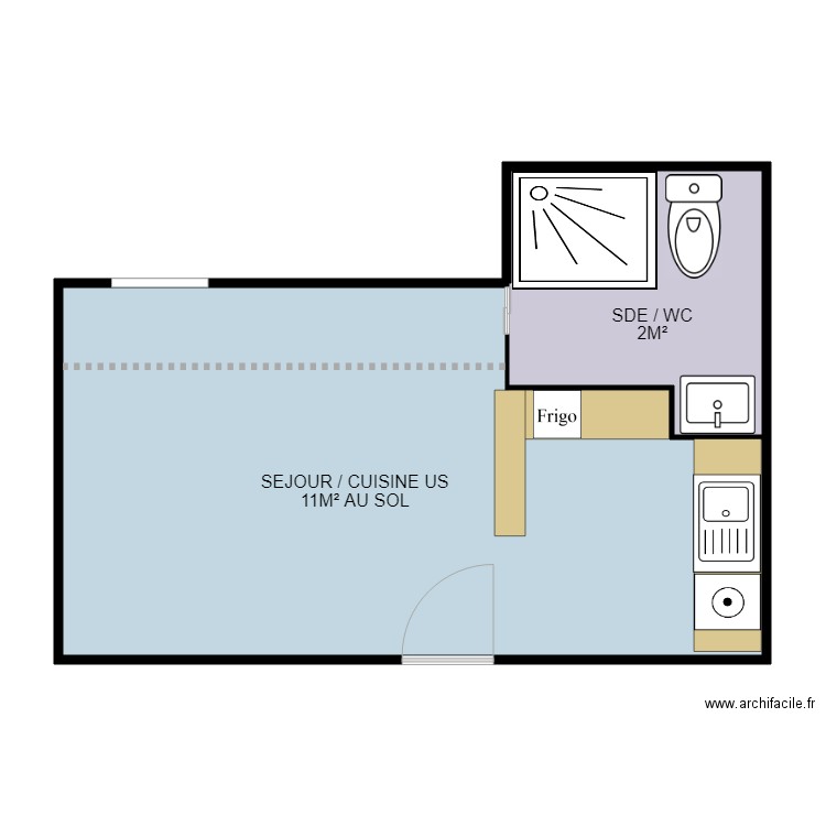 6 cm. Plan de 2 pièces et 82 m2