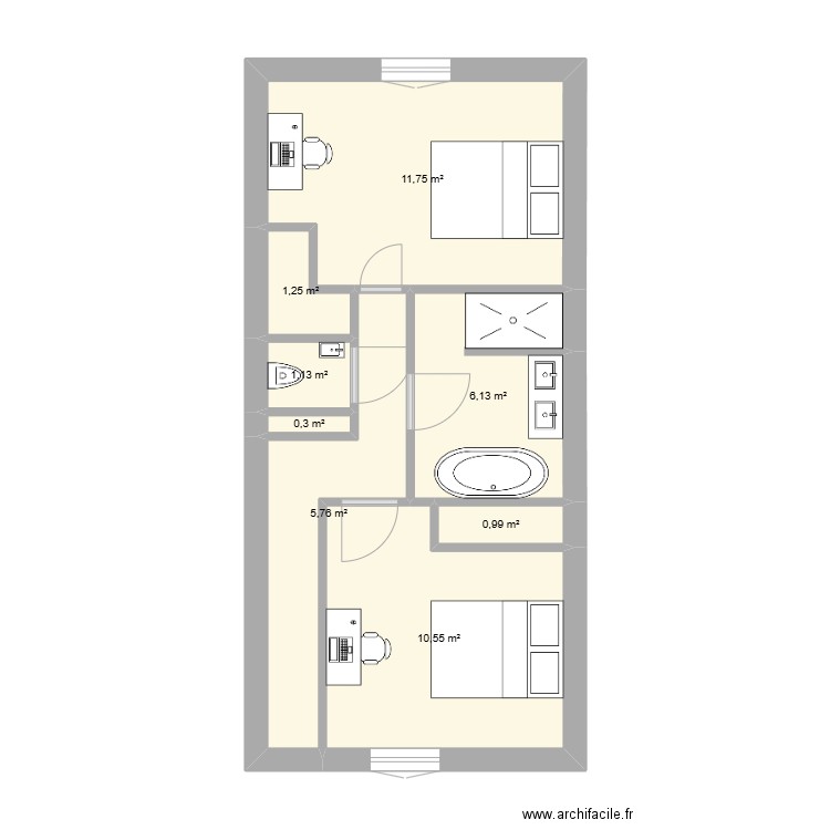 R+1. Plan de 8 pièces et 38 m2