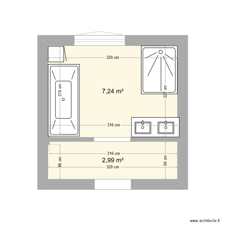 salle de bain locquemeau. Plan de 2 pièces et 10 m2