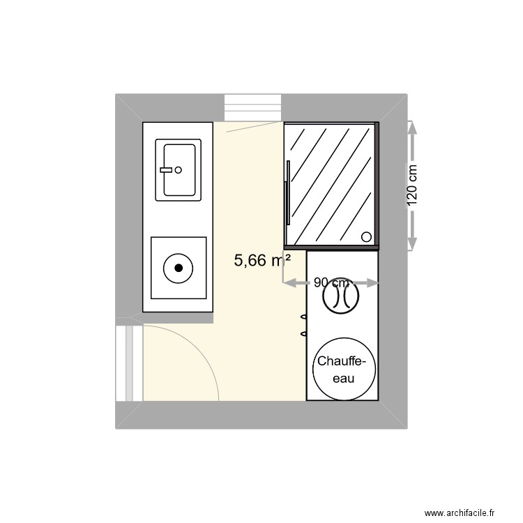 Salle de bain. Plan de 1 pièce et 6 m2