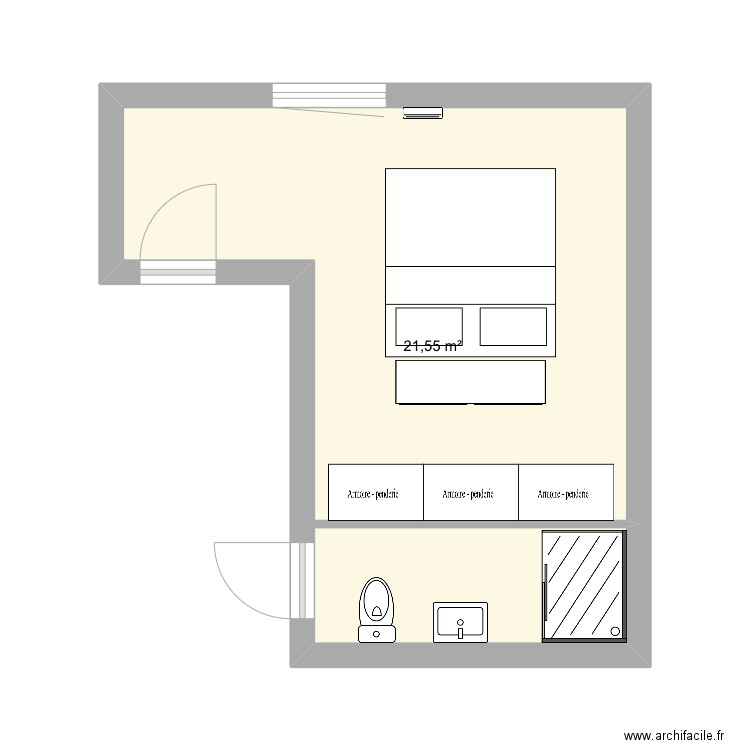 Cab Sdb. Plan de 1 pièce et 22 m2