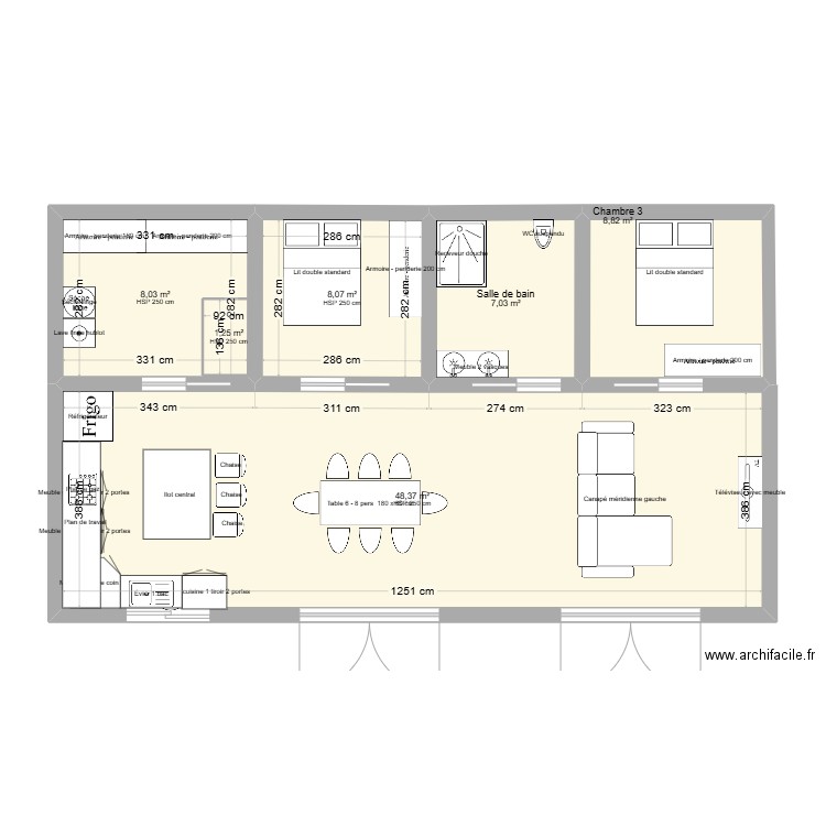 Studio étage 01570. Plan de 6 pièces et 83 m2