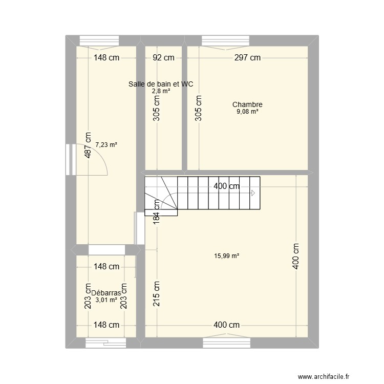 plan sol après travaux. Plan de 5 pièces et 38 m2