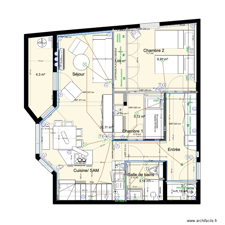 CHANTIER MCAULEY MAI 2024  .archifacile . Plan de 89 pièces et 625 m2