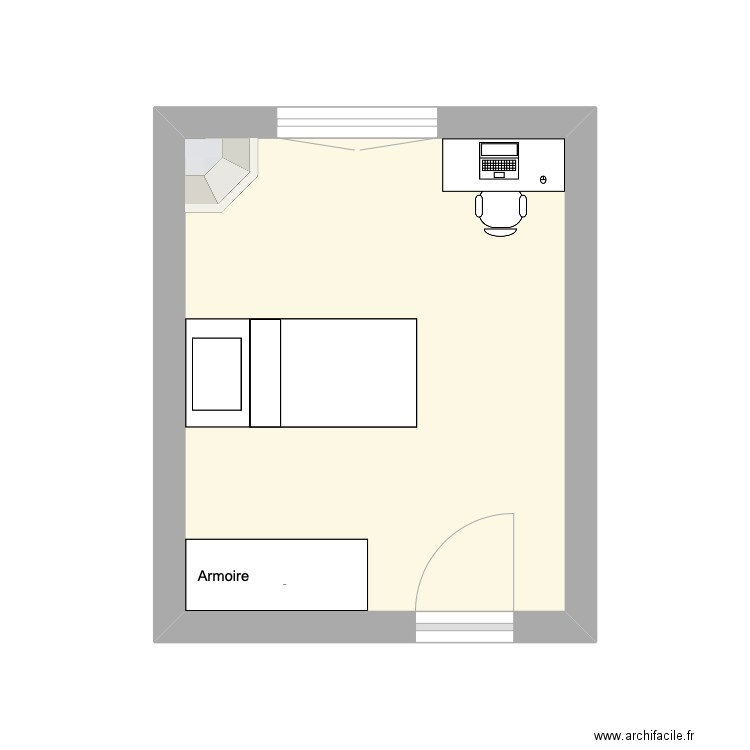 Chambre P. Plan de 1 pièce et 12 m2