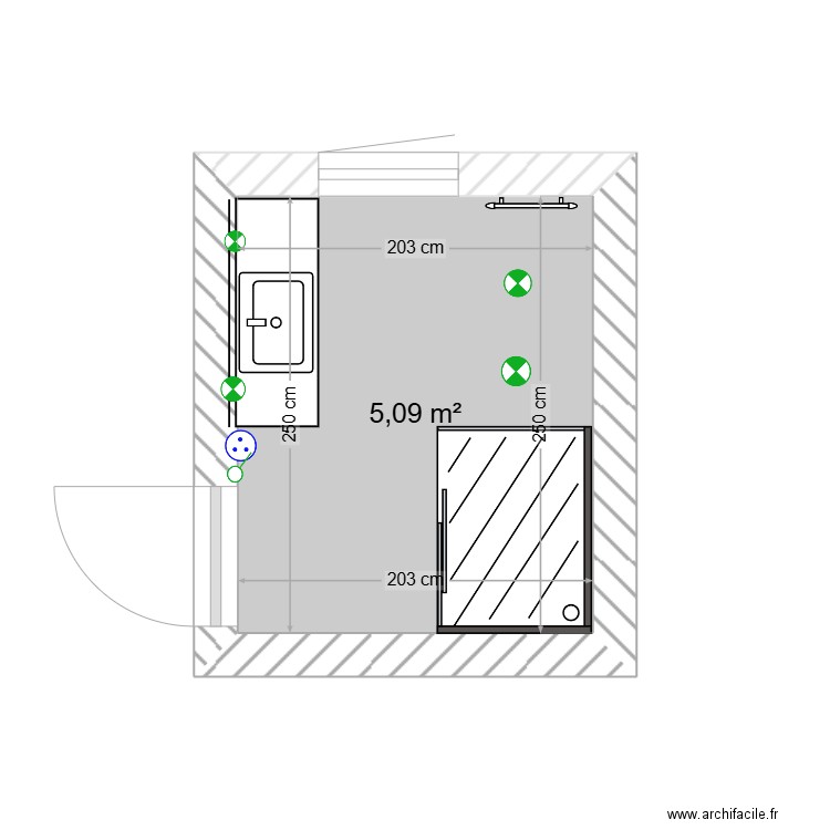 SALLE DE BAINS RDC BAS . Plan de 1 pièce et 5 m2