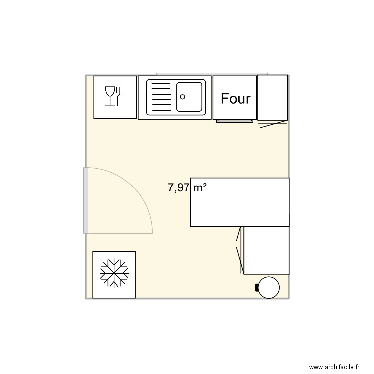 Cuisine. Plan de 1 pièce et 8 m2