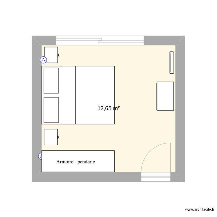 Chambre parents. Plan de 1 pièce et 13 m2