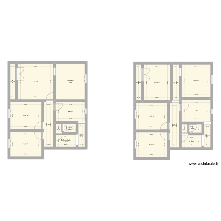 Plan actuel App1 GITU Avant/Après. Plan de 21 pièces et 141 m2