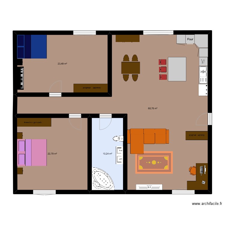 appart Br. Plan de 4 pièces et 125 m2