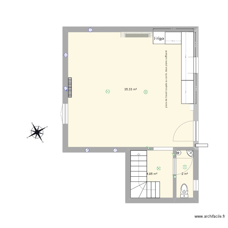 cuisine plan 2. Plan de 3 pièces et 42 m2