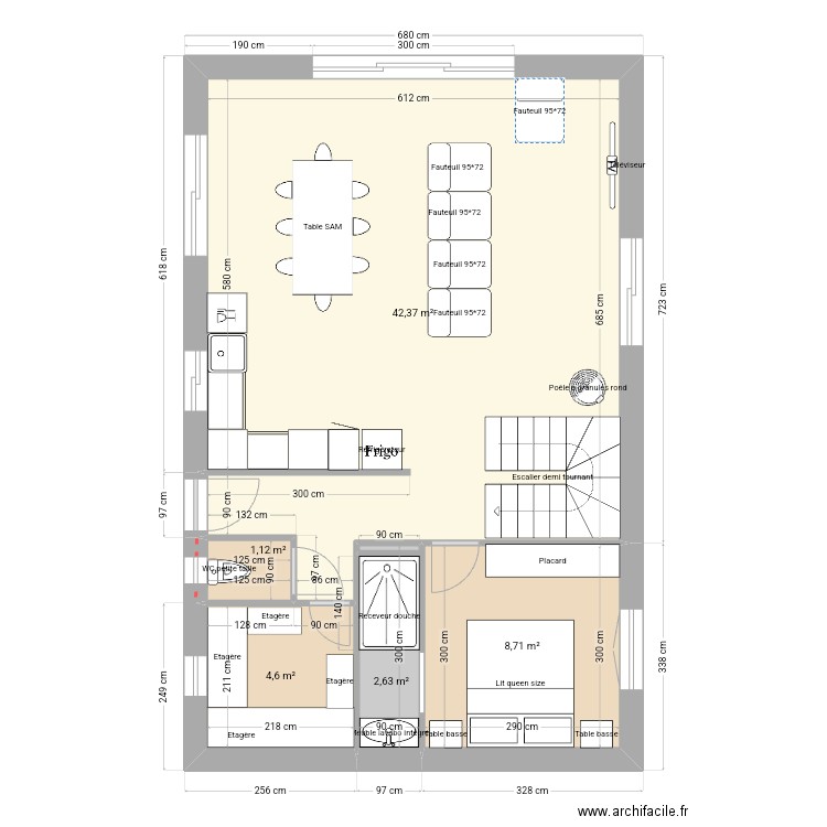 Sylvie0 RDC. Plan de 5 pièces et 59 m2