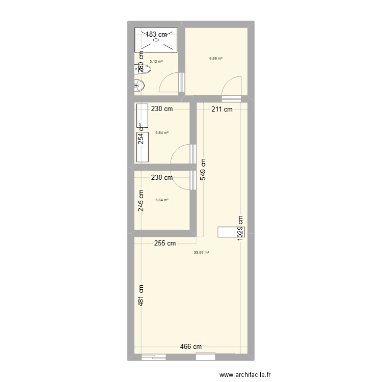 farmacia lourdes. Plan de 5 pièces et 57 m2