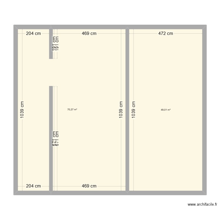 grange. Plan de 2 pièces et 119 m2