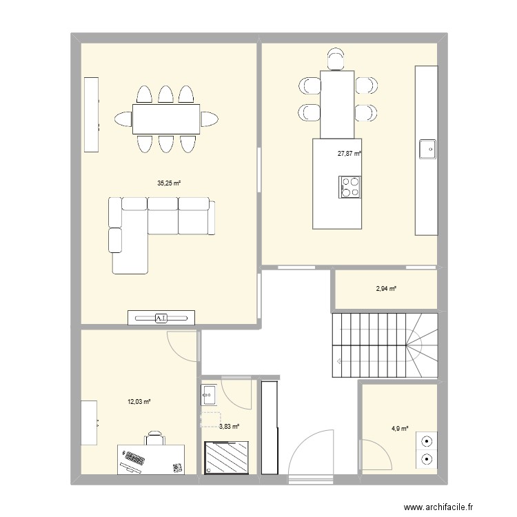 casa. Plan de 6 pièces et 87 m2