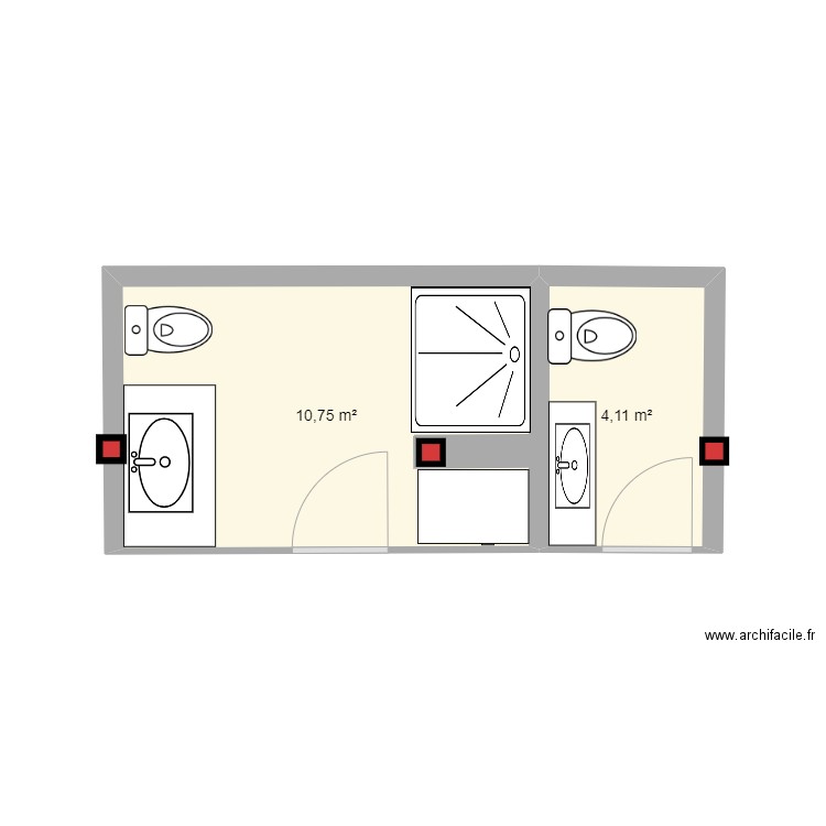 layout bathroom  villa 12 guest. Plan de 2 pièces et 15 m2