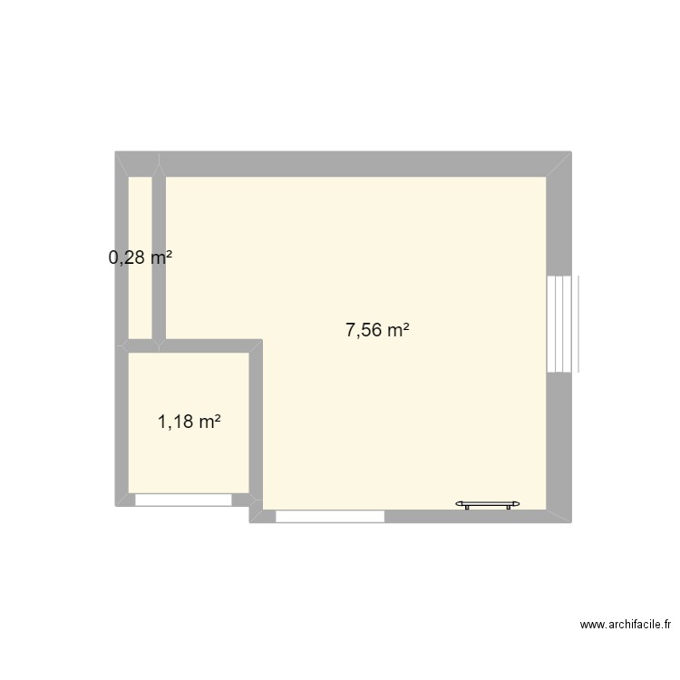 Salle de bain haut. Plan de 3 pièces et 9 m2