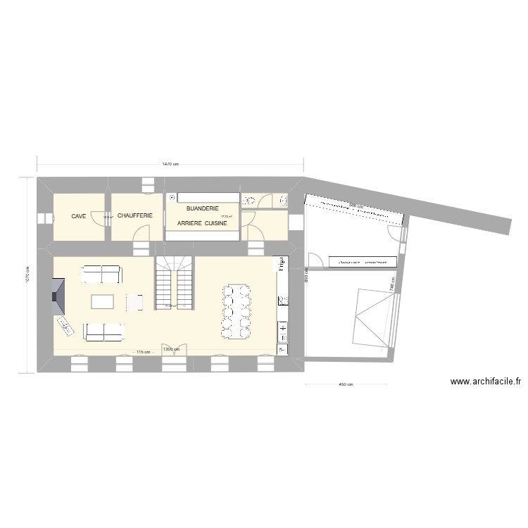 PROJET 2  RDC. Plan de 3 pièces et 104 m2