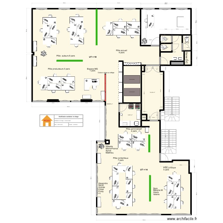 Modif-sanitaires-1er étage-version finale. Plan de 13 pièces et 272 m2